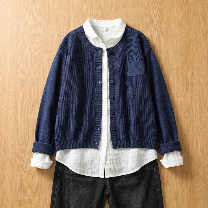 Women's Relaxed-Fit Long Sleeve Knit Button-Front Cardigan - Navy Blue