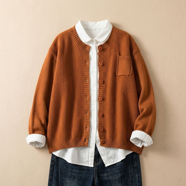 Women's Relaxed-Fit Long Sleeve Knit Button-Front Cardigan - Orange