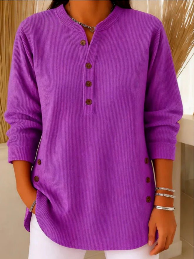 Women's Relaxed-Fit Longline Henley Ribbed Tunic Top - Purple
