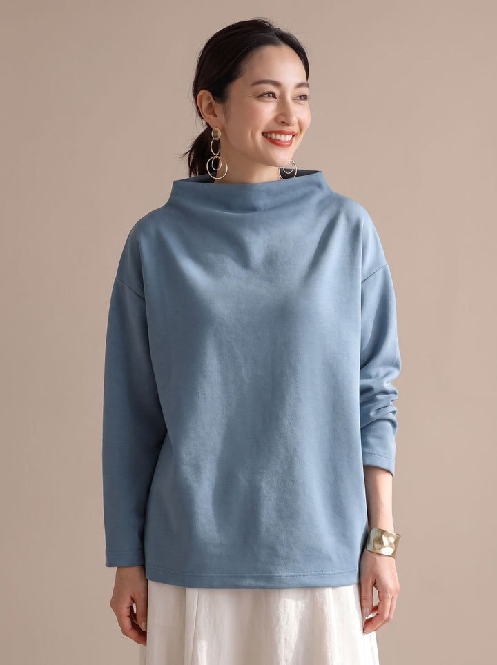 Women's Relaxed-Fit Mock-Neck Long-Sleeve Pullover Top - Blue