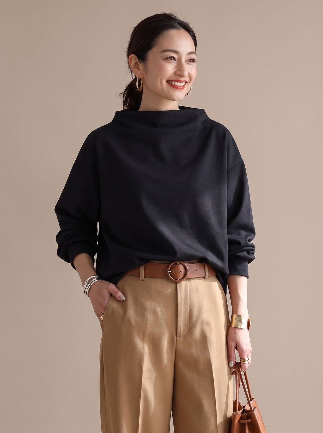 Women's Relaxed-Fit Mock-Neck Long-Sleeve Pullover Top