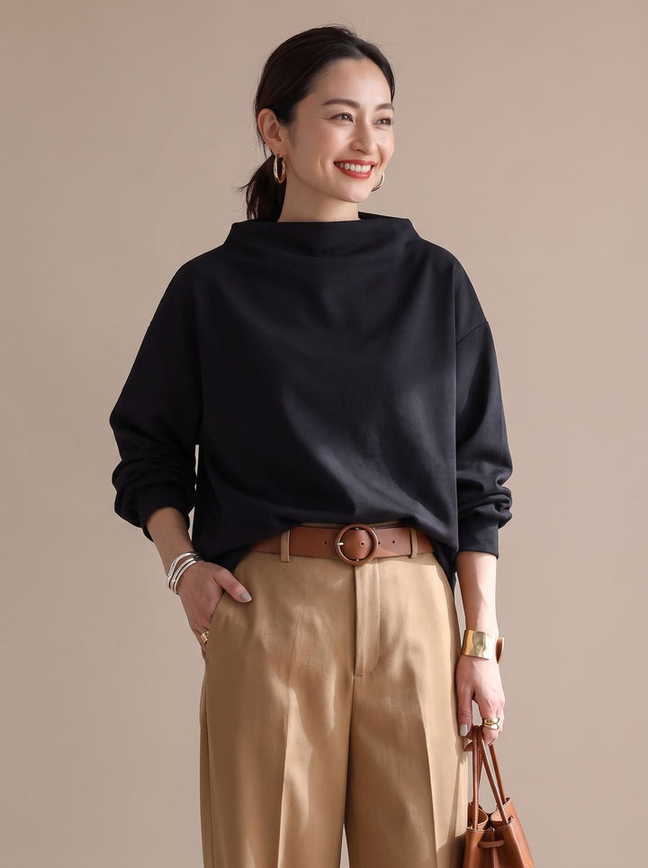 Women's Relaxed-Fit Mock-Neck Long-Sleeve Pullover Top