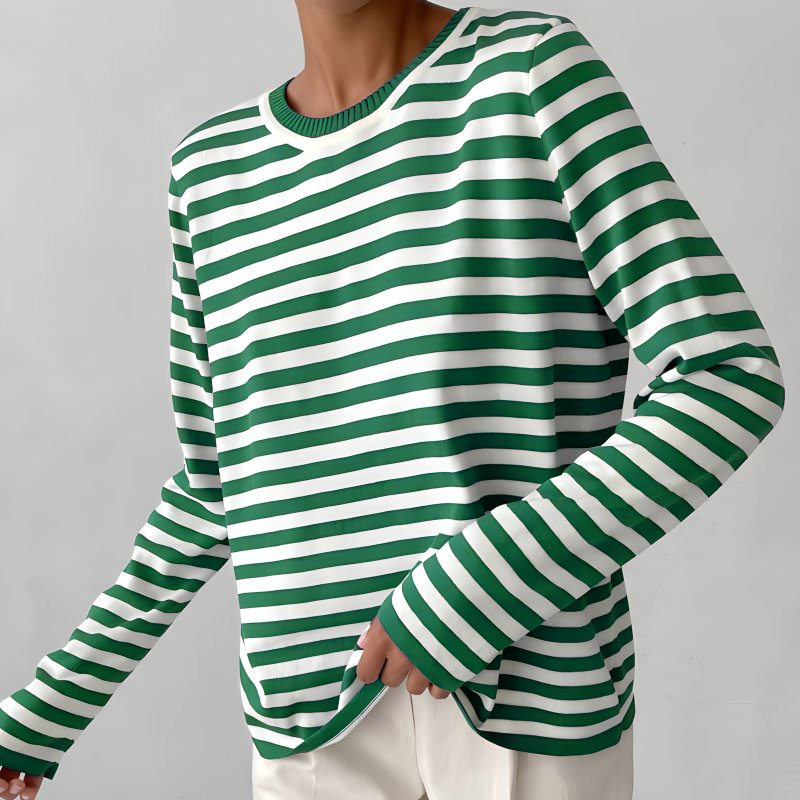 Women's Relaxed-Fit Nautical Striped Long Sleeve Sweater - Green