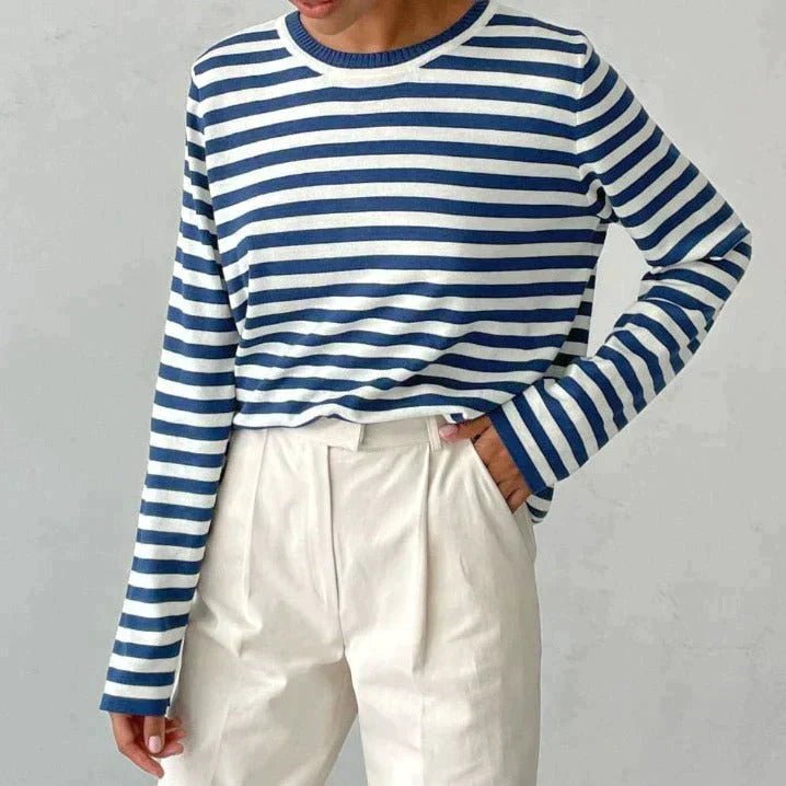 Women's Relaxed-Fit Nautical Striped Long Sleeve Sweater