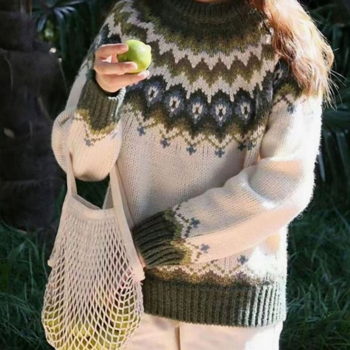 Women's Relaxed-Fit Nordic Fair Isle Pattern Sweater - Green