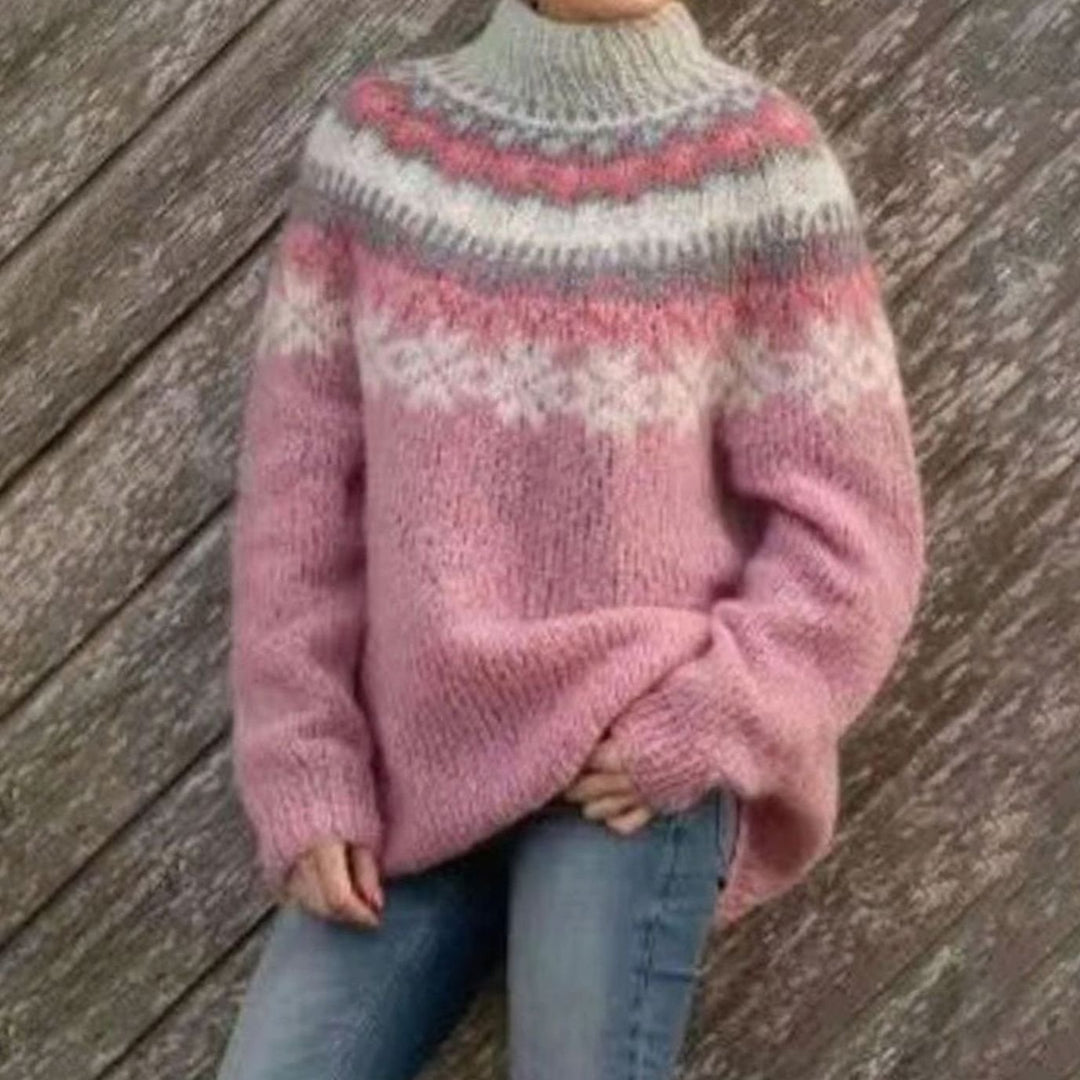 Women's Relaxed-Fit Nordic Fair Isle Pattern Sweater - Pink