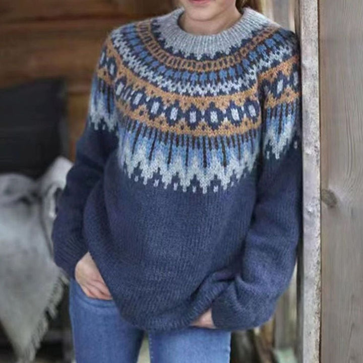 Women's Relaxed-Fit Nordic Fair Isle Pattern Sweater - Grey