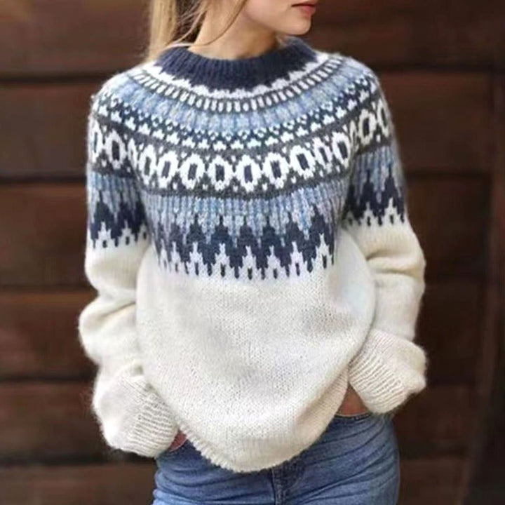 Women's Relaxed-Fit Nordic Fair Isle Pattern Sweater - White