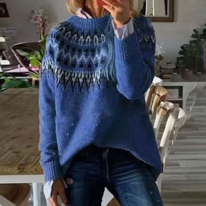 Women's Relaxed-Fit Nordic Fair Isle Pattern Sweater - Blue