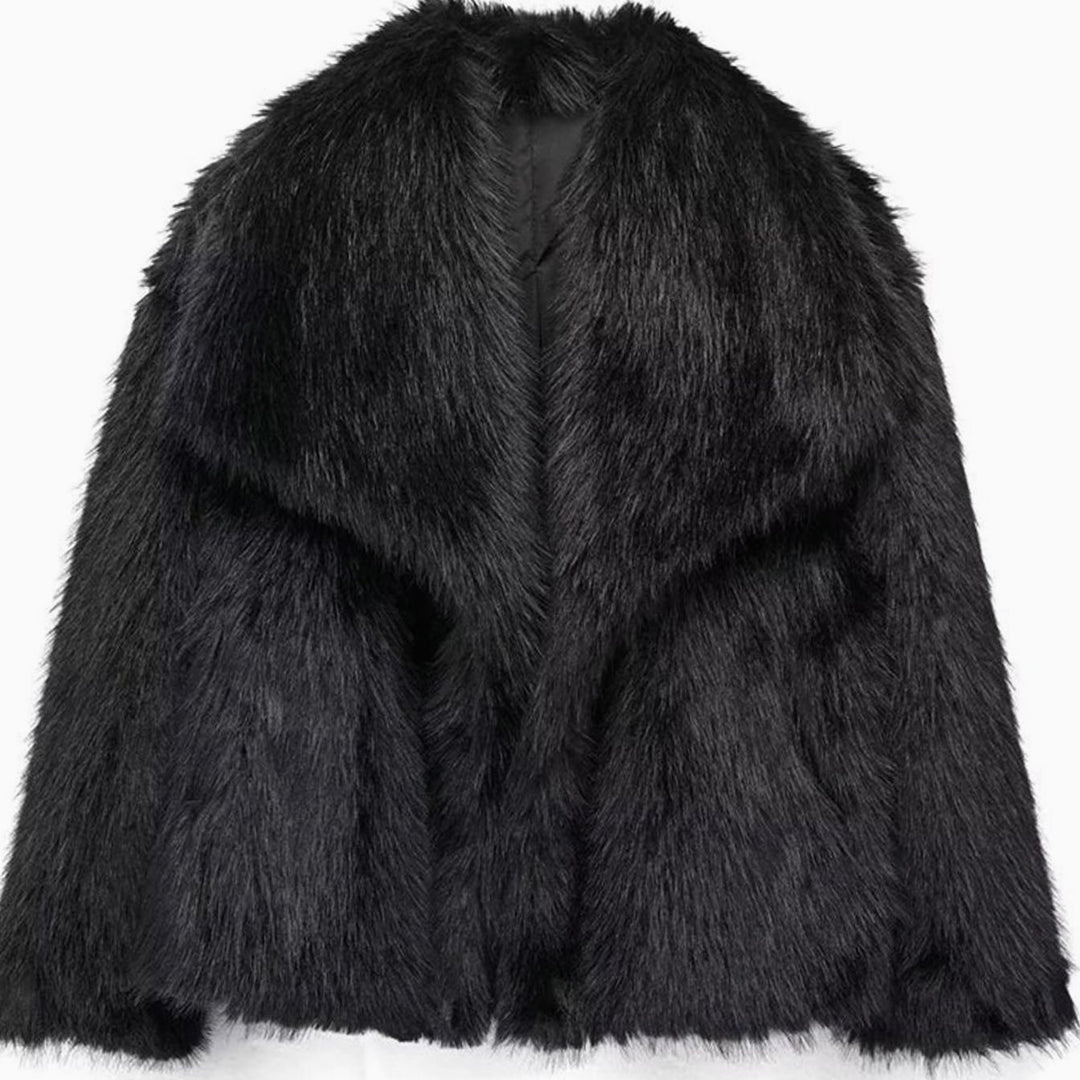 Women's Relaxed-Fit Open-Front Faux Fur Jacket - Black