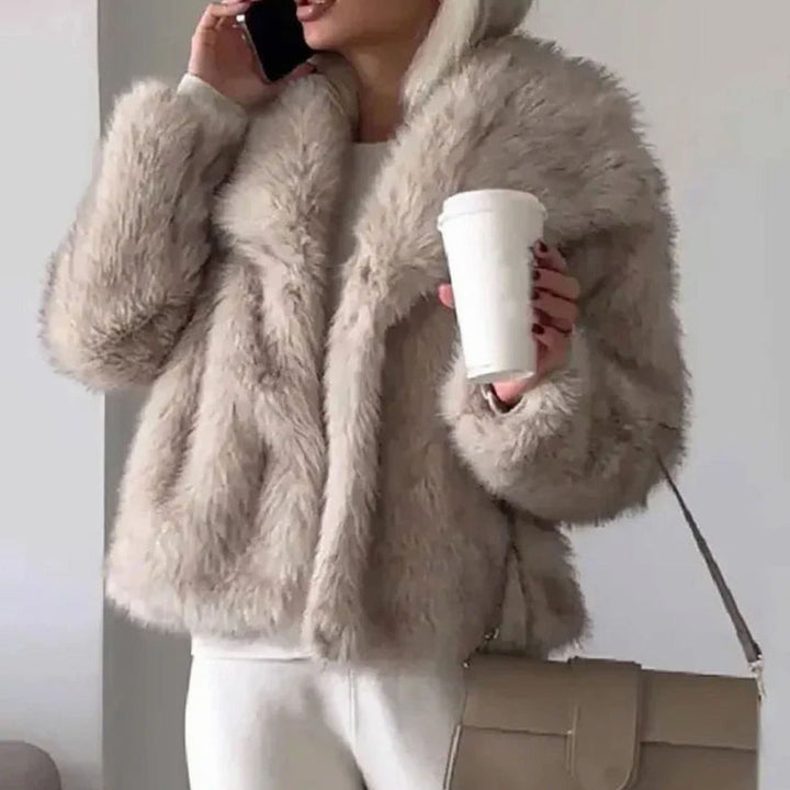 Women's Relaxed-Fit Open-Front Faux Fur Jacket - Light Brown
