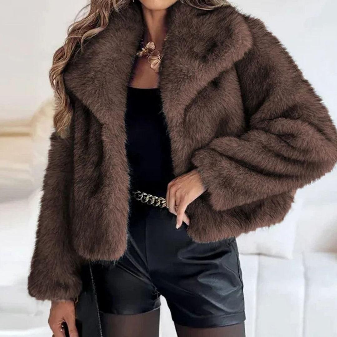 Women's Relaxed-Fit Open-Front Faux Fur Jacket - Brown