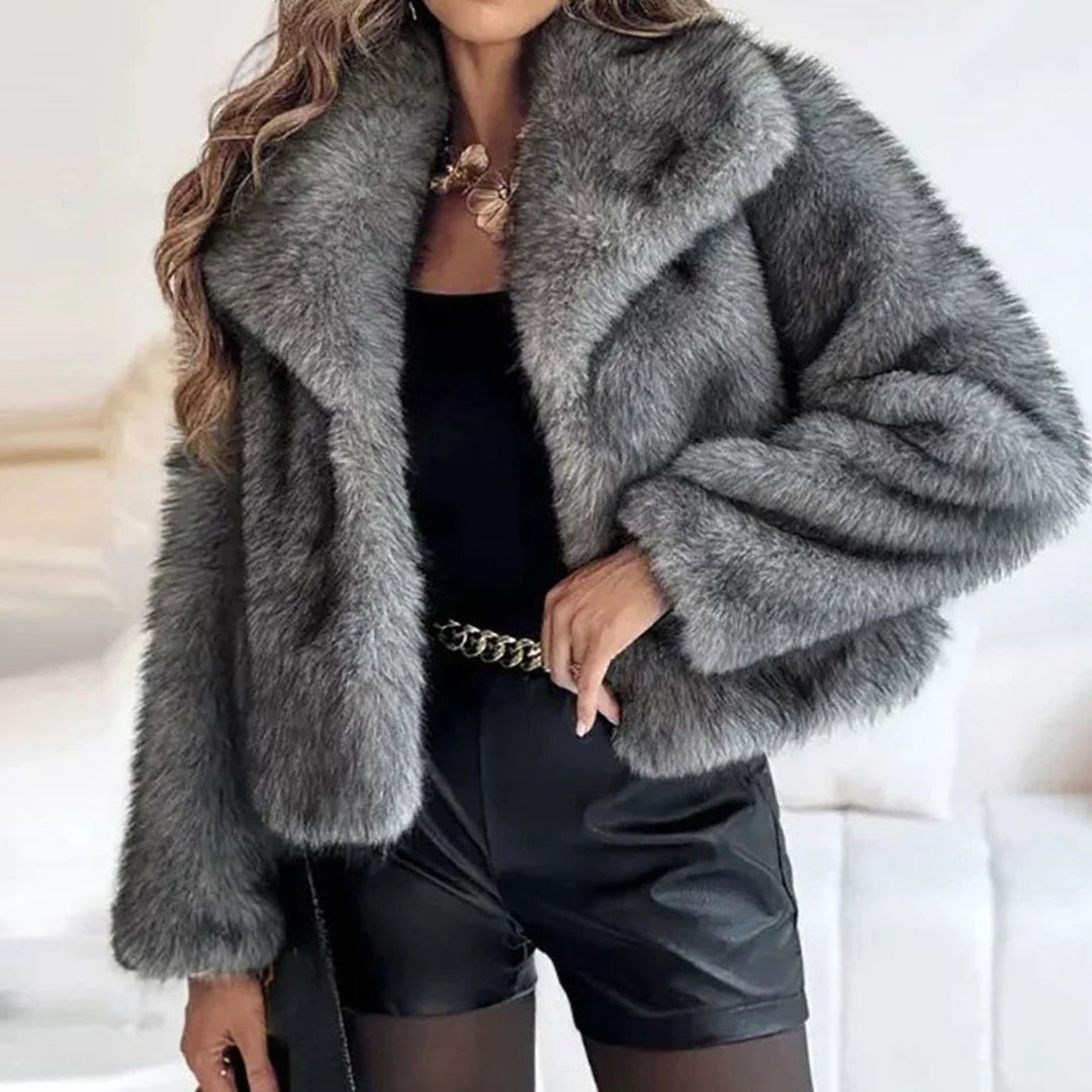 Women's Relaxed-Fit Open-Front Faux Fur Jacket - Dark Grey