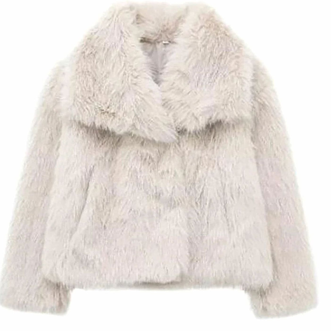 Women's Relaxed-Fit Open-Front Faux Fur Jacket - Cream