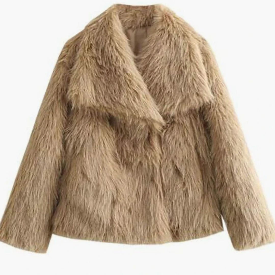 Women's Relaxed-Fit Open-Front Faux Fur Jacket - Beige
