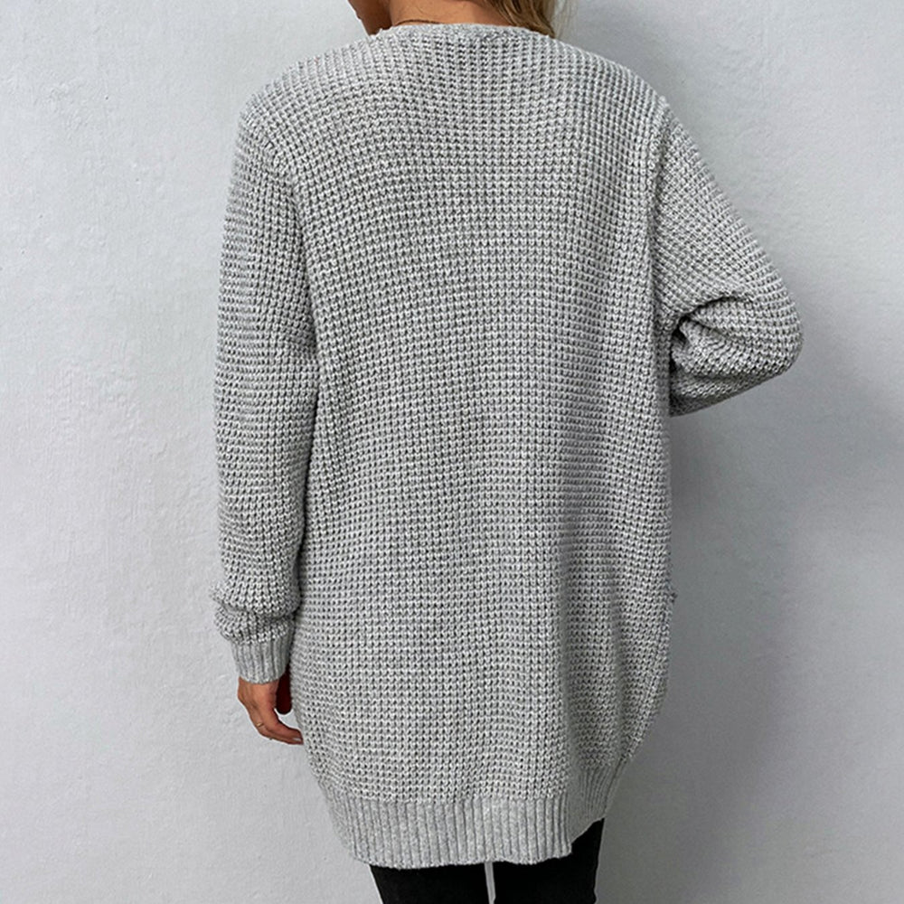 Women's Relaxed-Fit Open-Front Long Knit Winter Cardigan Patch Pockets