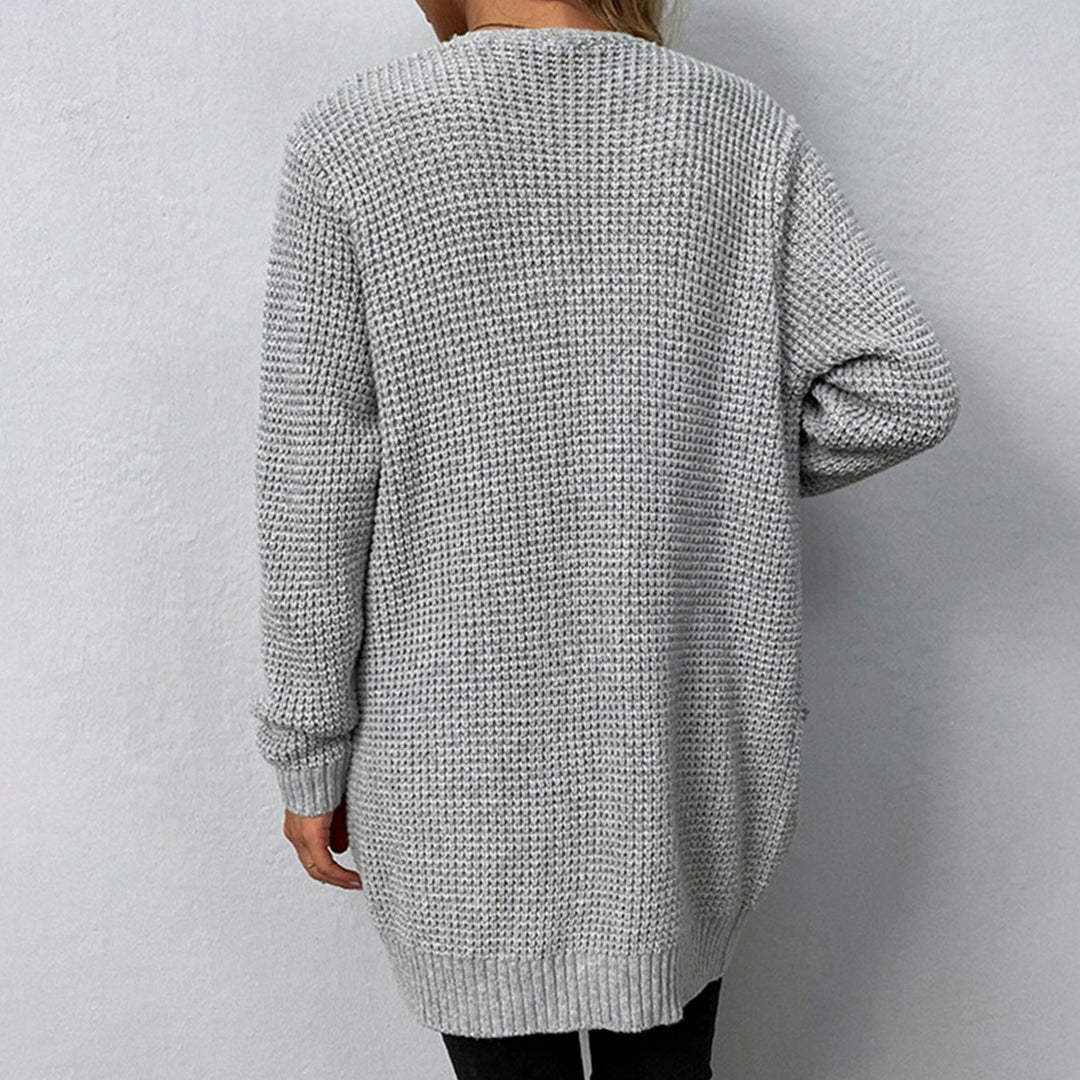 Women's Relaxed-Fit Open-Front Long Knit Winter Cardigan Patch Pockets