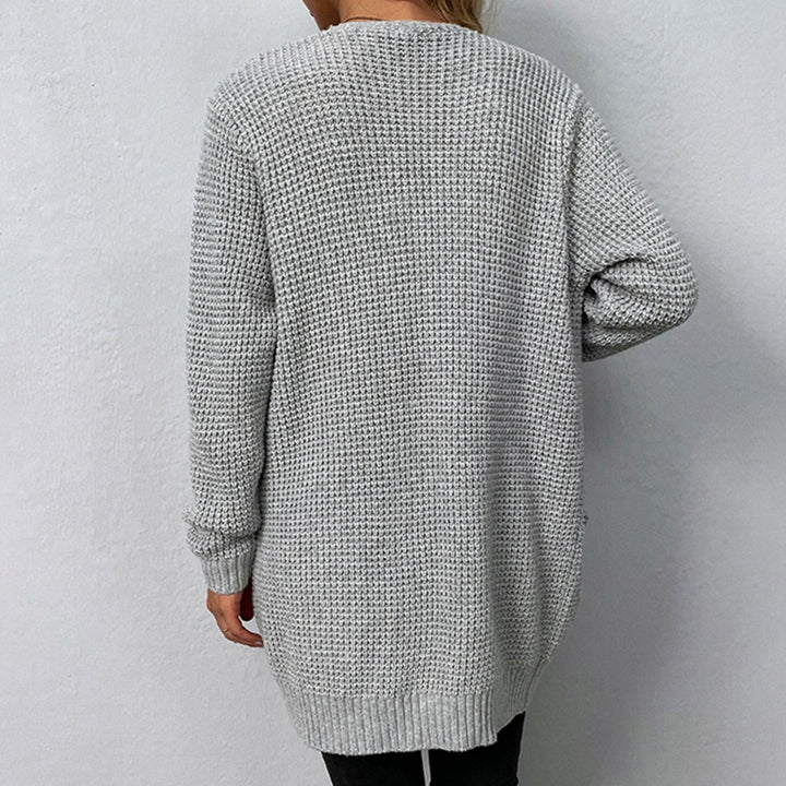 Women's Relaxed-Fit Open-Front Long Knit Winter Cardigan Patch Pockets