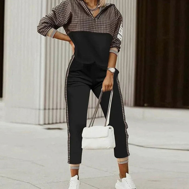 Women's Relaxed-Fit Quarter-Zip Printed Tracksuit Set - Black