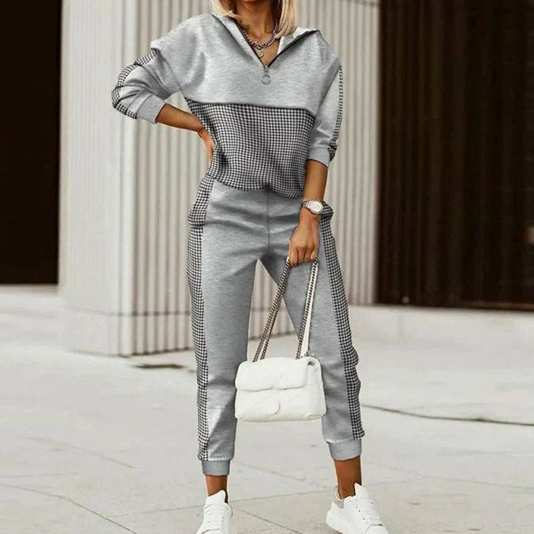 Women's Relaxed-Fit Quarter-Zip Printed Tracksuit Set - Grey