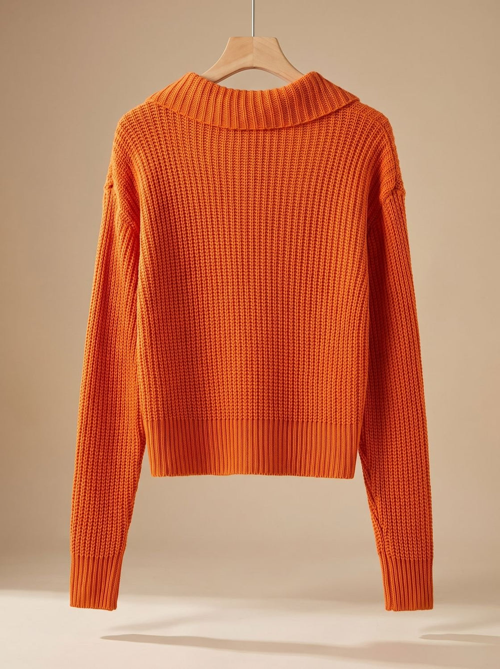 Women's Relaxed-Fit Ribbed Knit Folded-Collar Pullover Sweater - Orange-Red