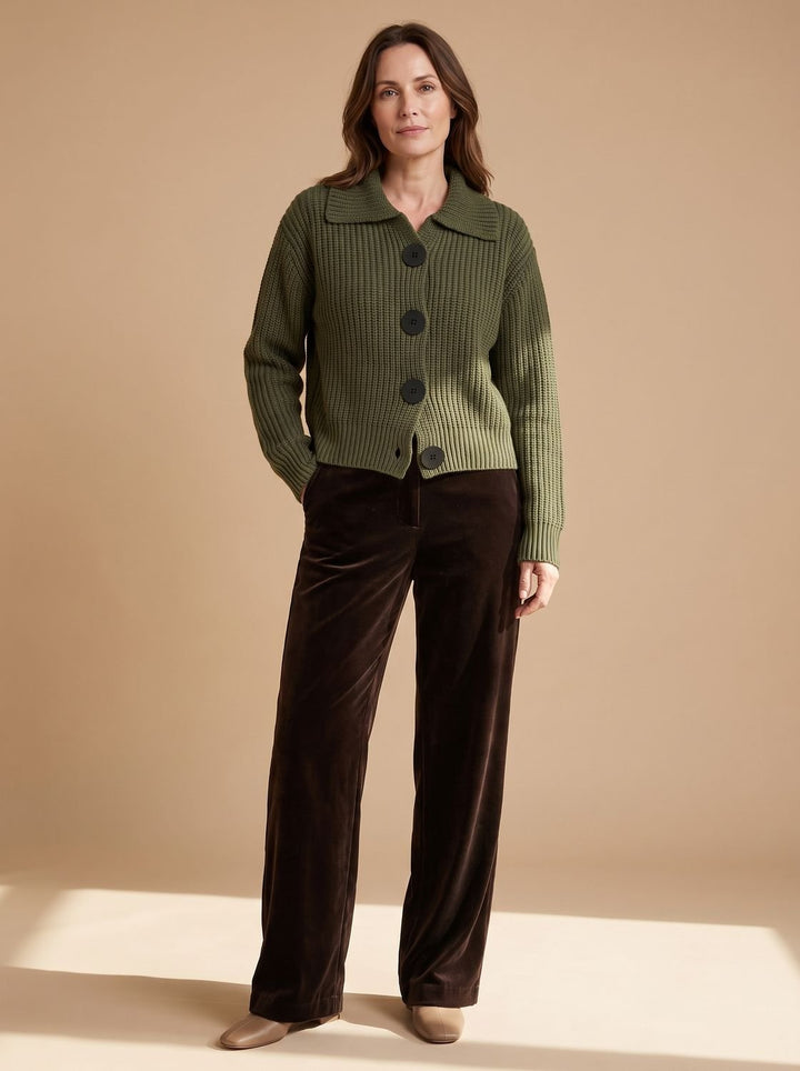 Women's Relaxed-Fit Ribbed Knit Folded-Collar Pullover Sweater - Fern Green