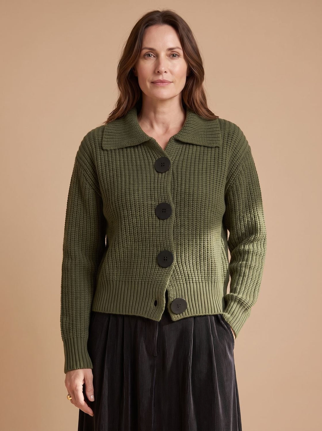 Women's Relaxed-Fit Ribbed Knit Folded-Collar Pullover Sweater