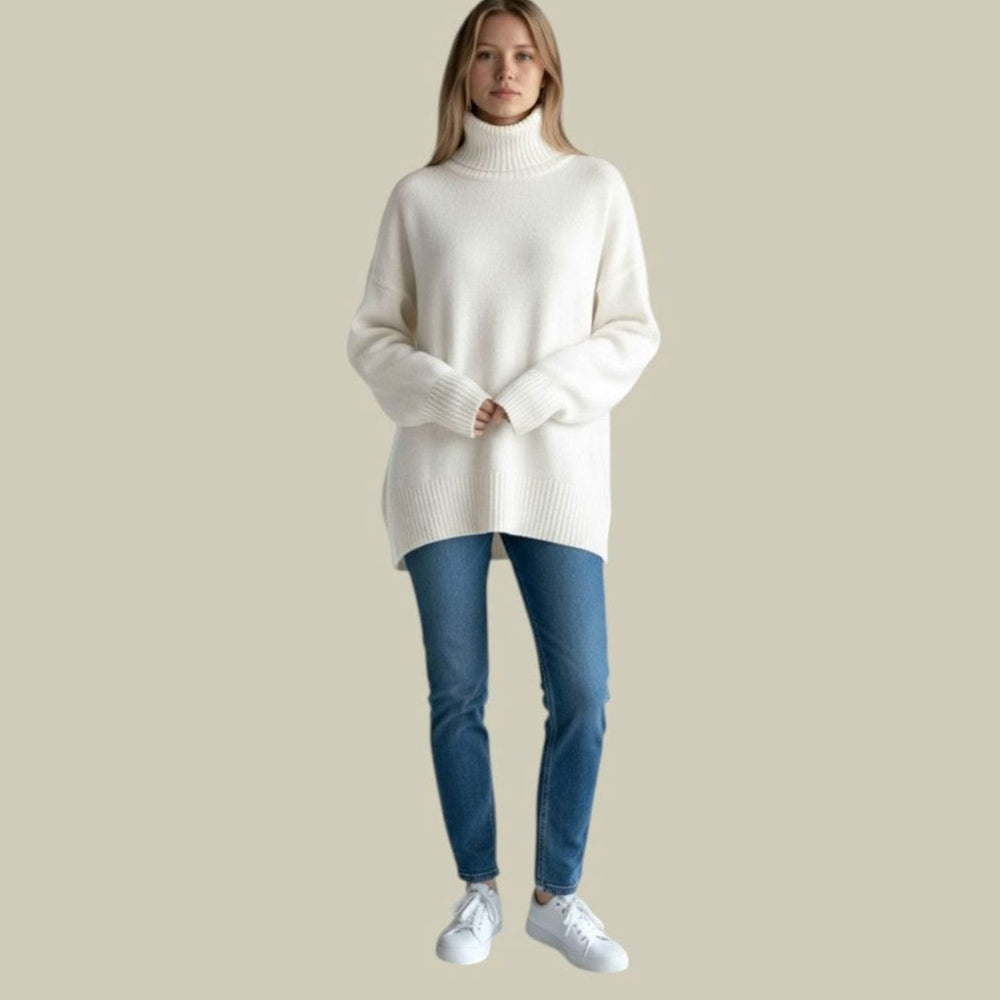 Women's Relaxed-Fit Ribbed Turtleneck Sweater - White
