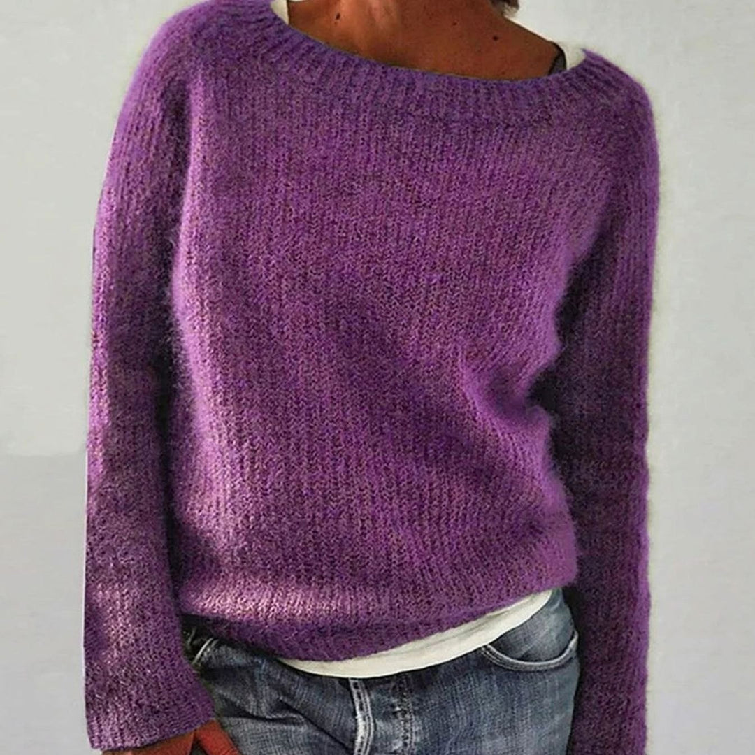 Women's Relaxed-Fit Soft Knit Pullover Sweater - Purple