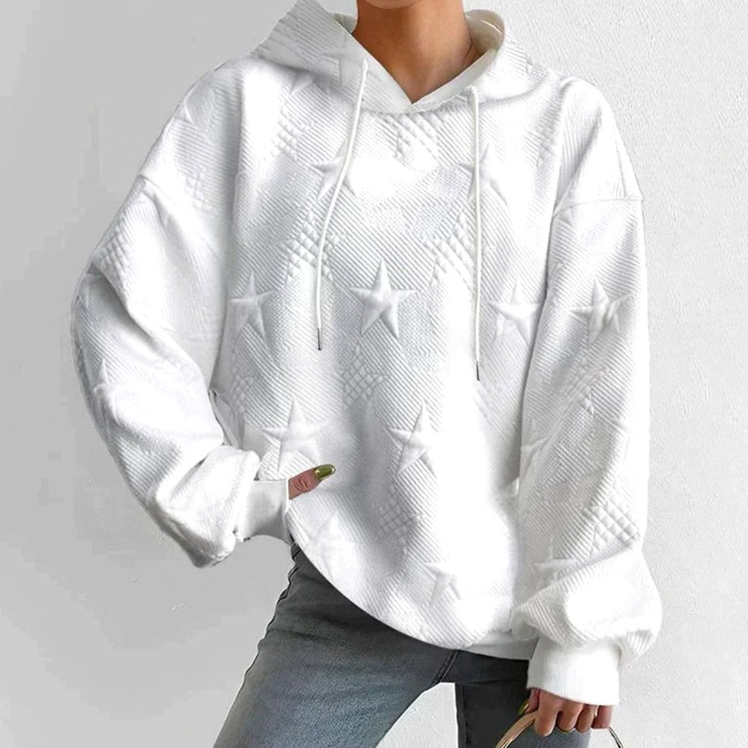 Women's Relaxed-Fit Star-Embossed Drawstring Hoodie - White