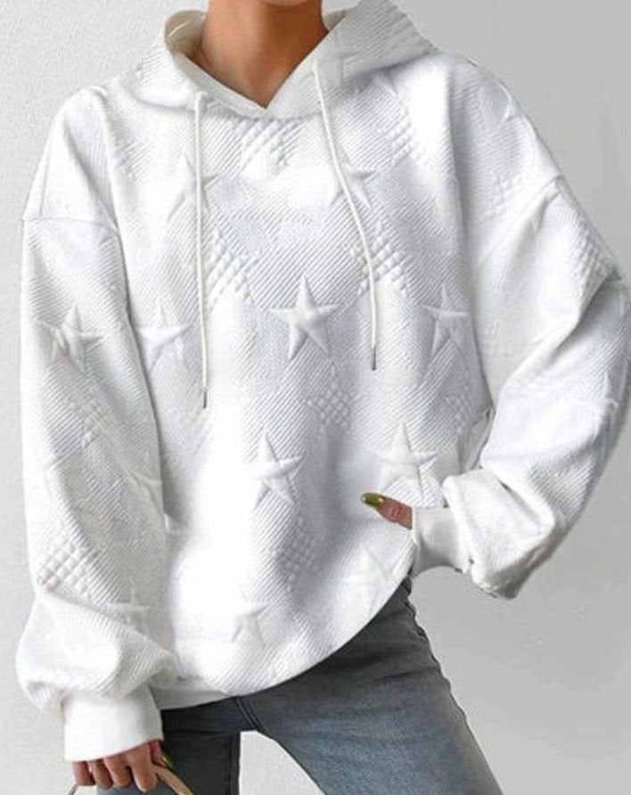 Women's Relaxed-Fit Star-Embossed Drawstring Hoodie