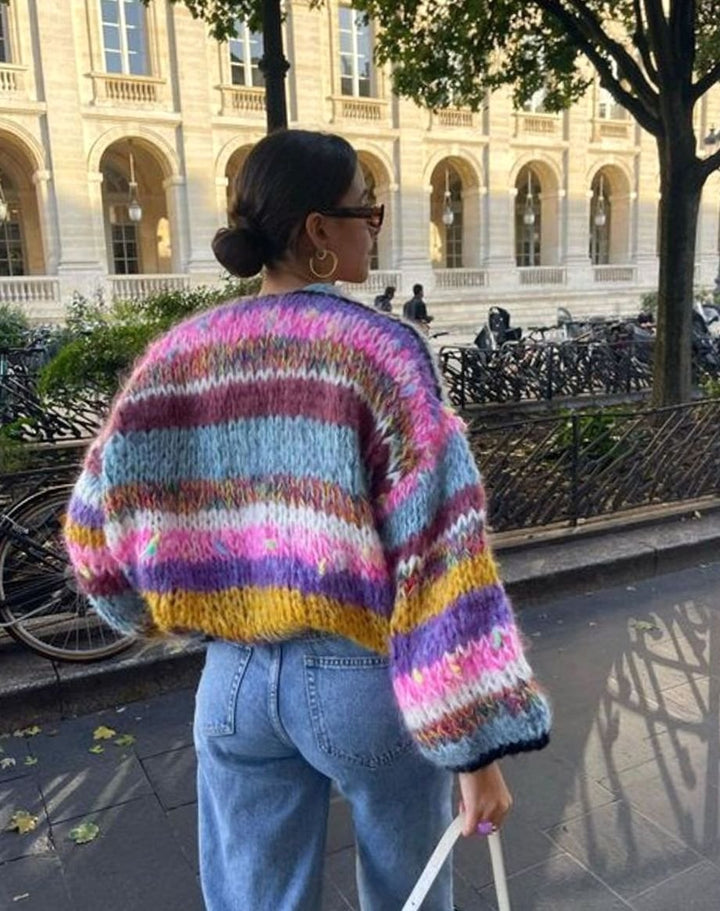 Women's Relaxed-Fit Striped Knitted Cardigan Oversized Sweater - Purple