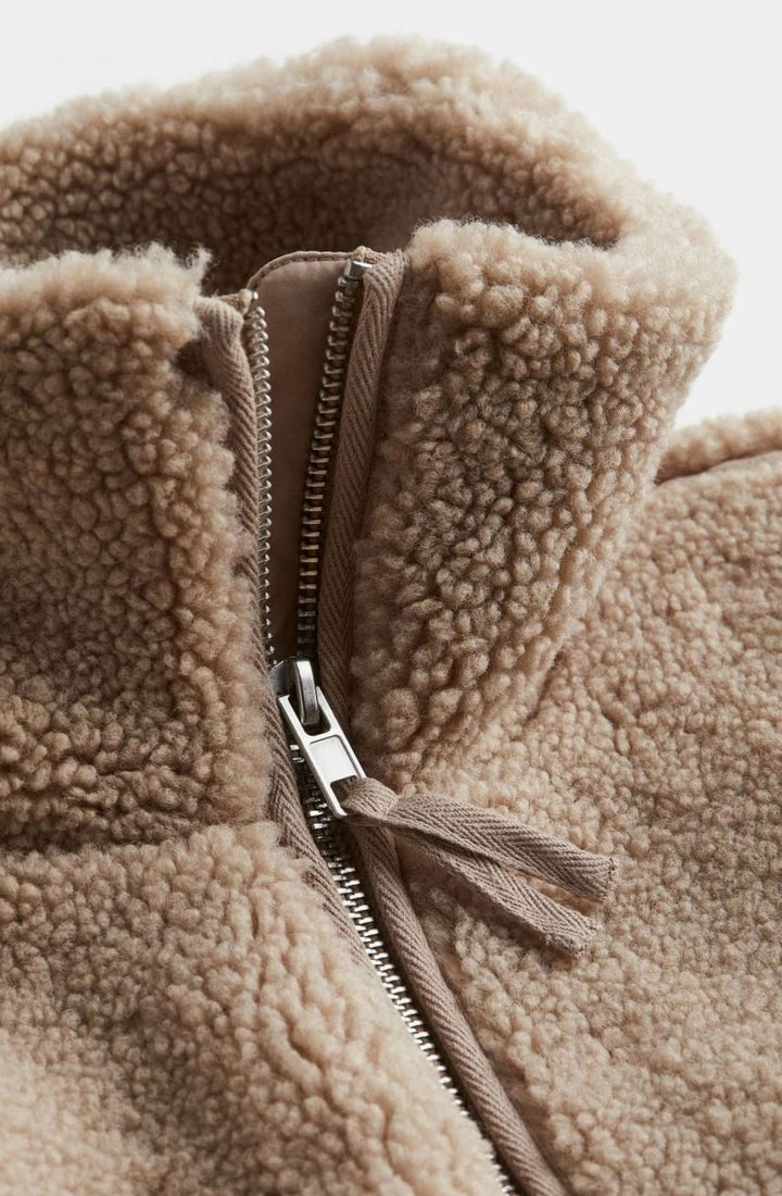 Women's Relaxed-Fit Teddy Zip-Up Jacket High Neck Fleece