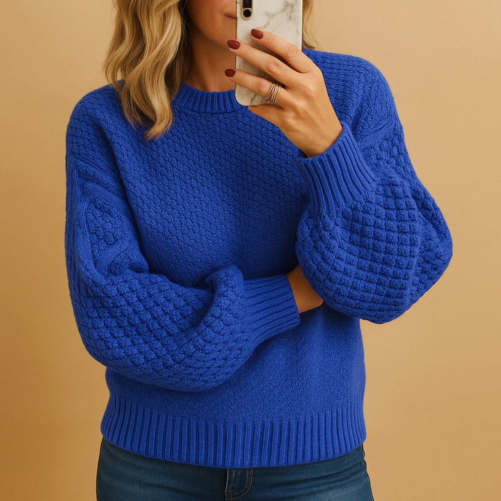 Women's Relaxed-Fit Textured Crewneck Knit Sweater - Blue