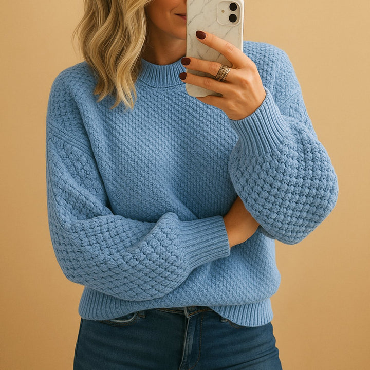 Women's Relaxed-Fit Textured Crewneck Knit Sweater - Light Blue