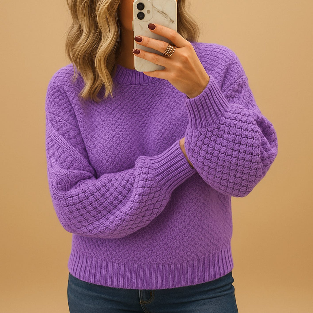 Women's Relaxed-Fit Textured Crewneck Knit Sweater - Purple