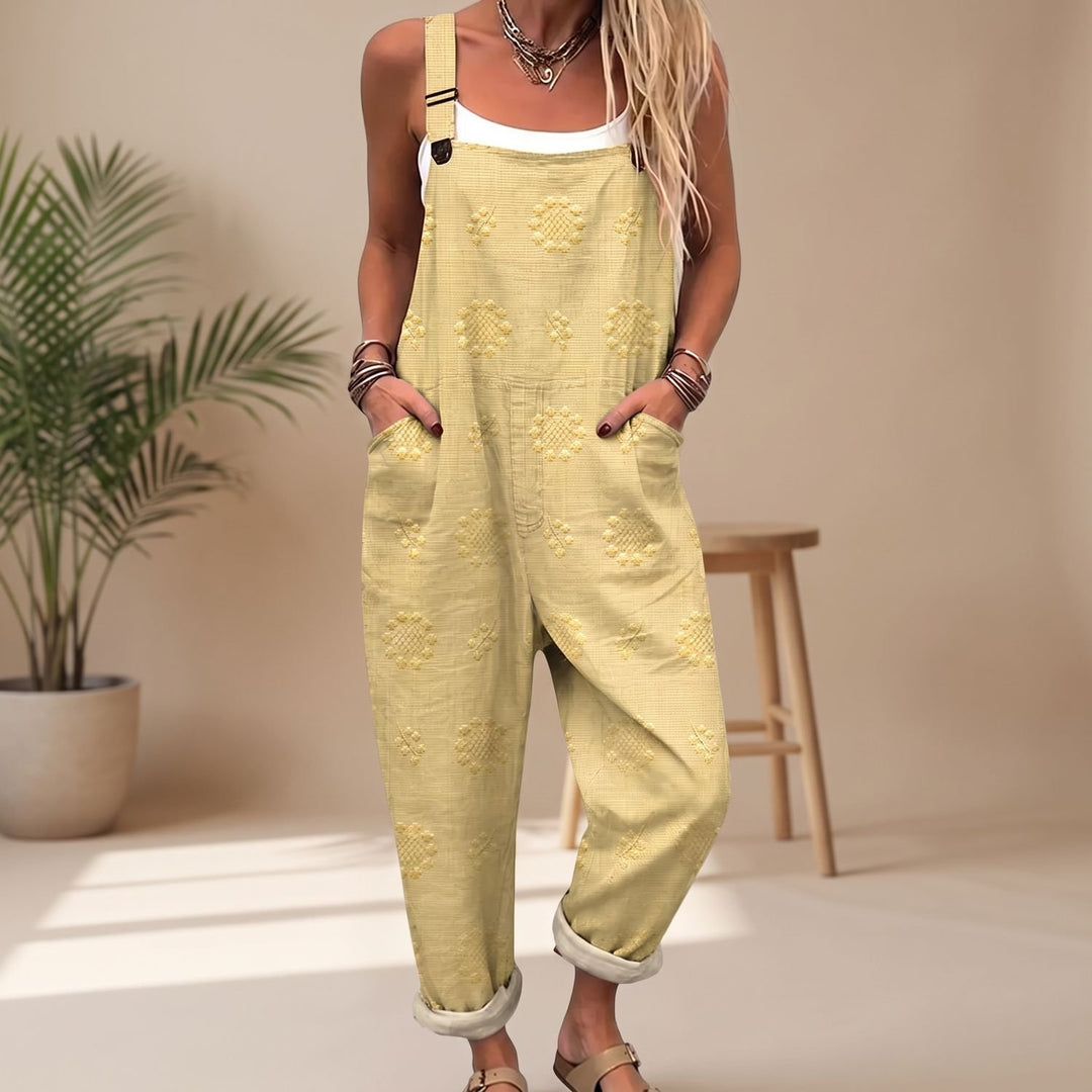 Women's Relaxed-Fit Textured Floral Bib Overall Jumpsuit