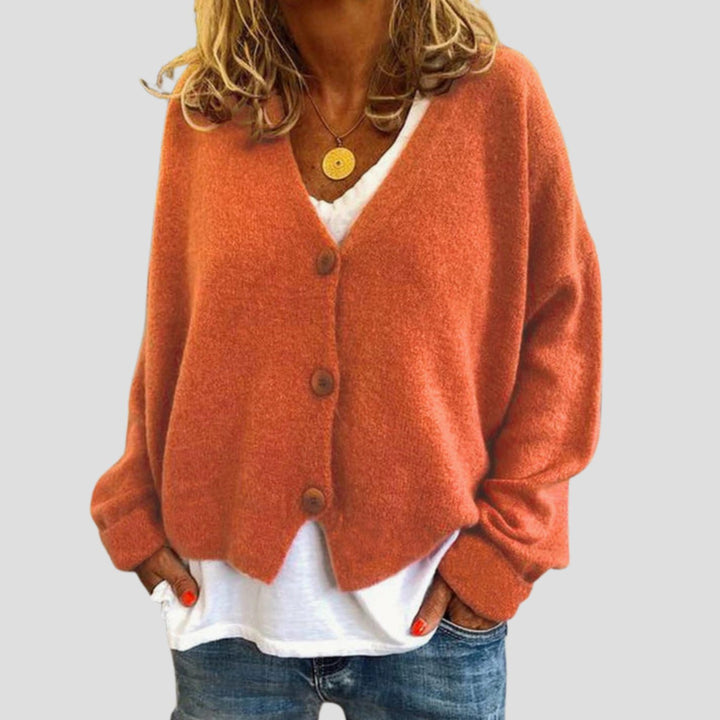 Women's Relaxed-Fit V-Neck Button-Up Knit Cardigan - Orange