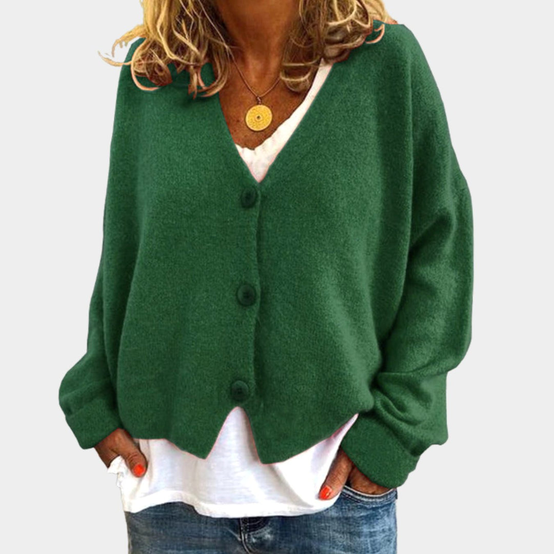 Women's Relaxed-Fit V-Neck Button-Up Knit Cardigan - Green