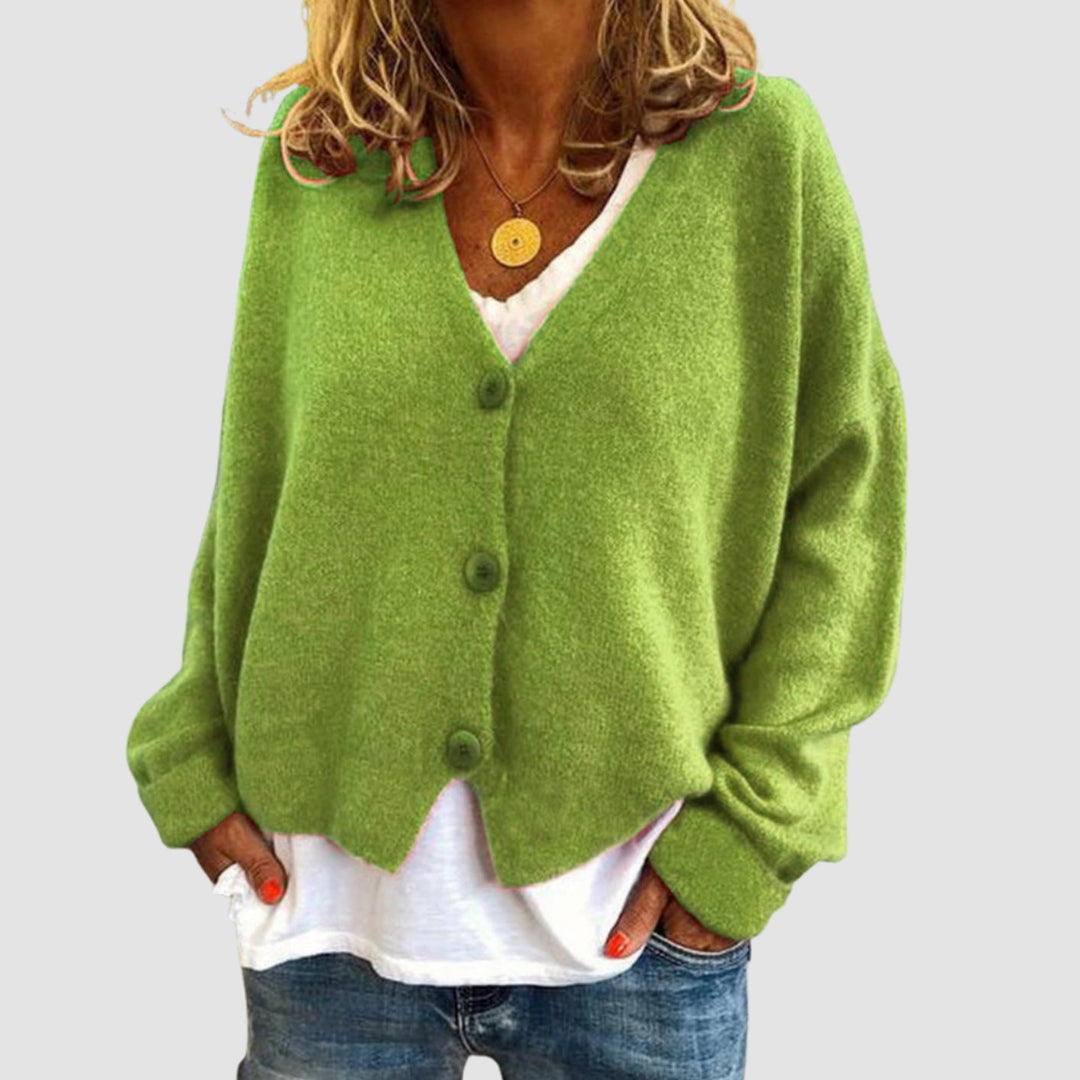 Women's Relaxed-Fit V-Neck Button-Up Knit Cardigan - Light Green