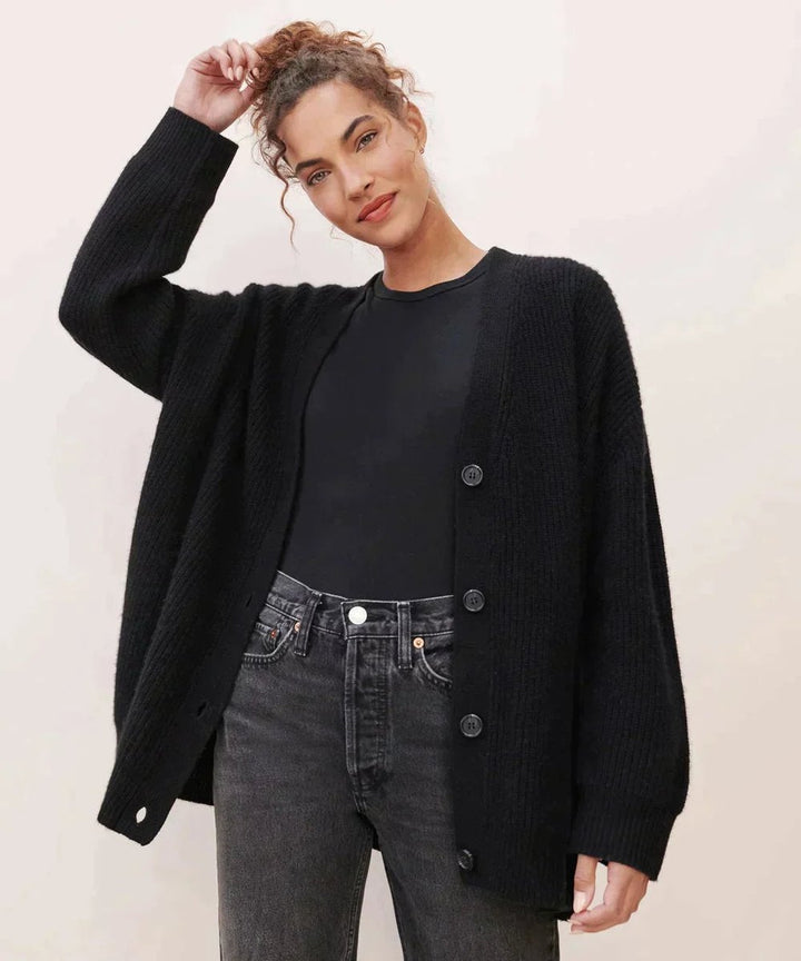 Women's Relaxed-Fit V-Neck Cashmere Button-Front Cardigan - Black