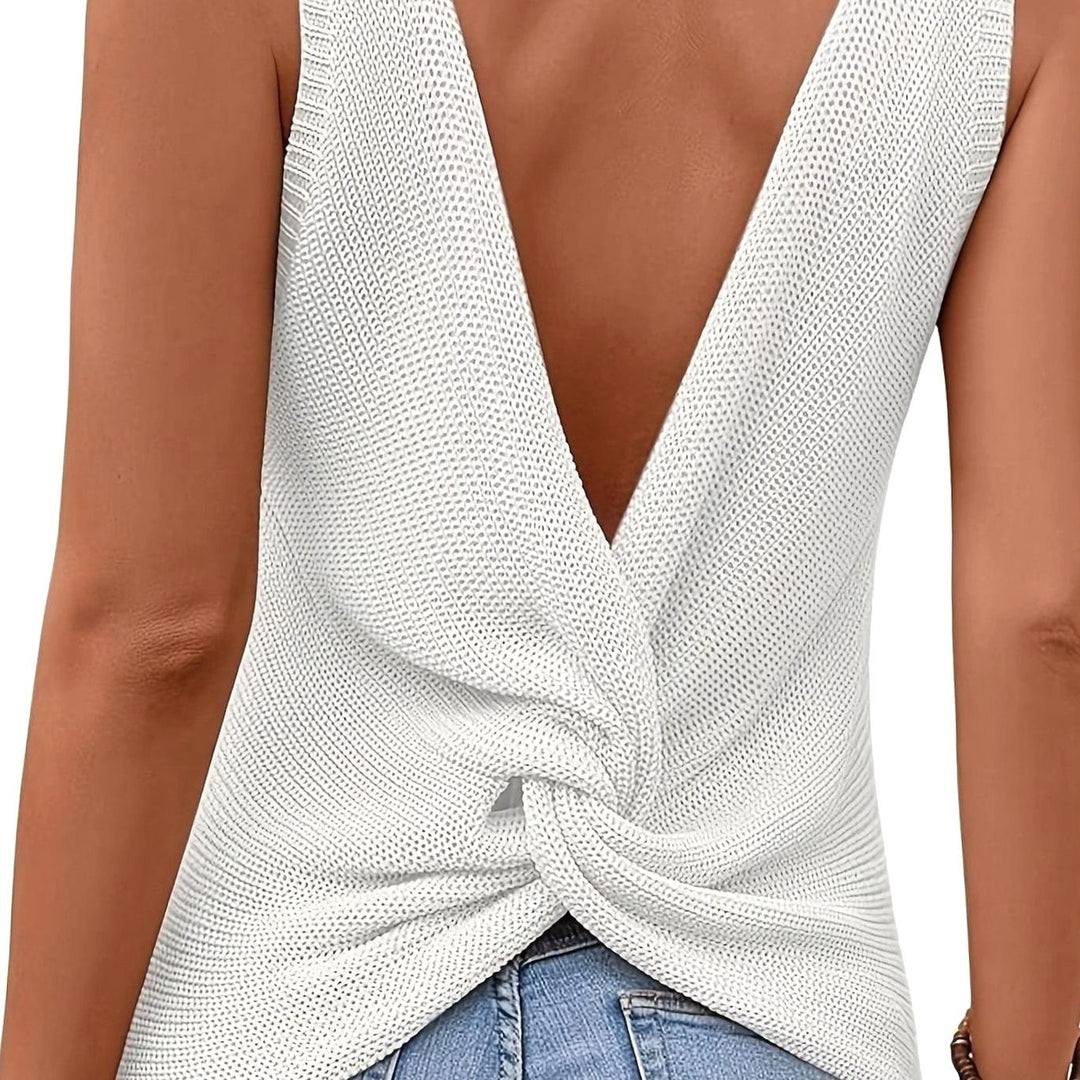 Women's Relaxed-Fit V-Neck Knit Sleeveless Tank Top - White