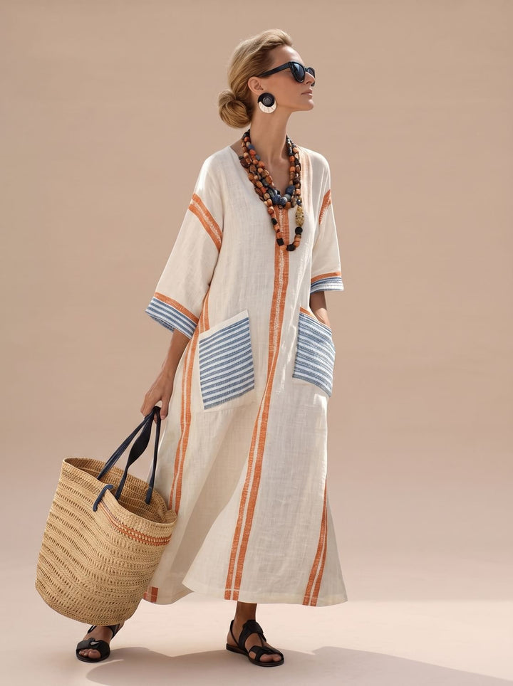 Women's Relaxed-Fit V-Neck Striped Formal Maxi Dress
