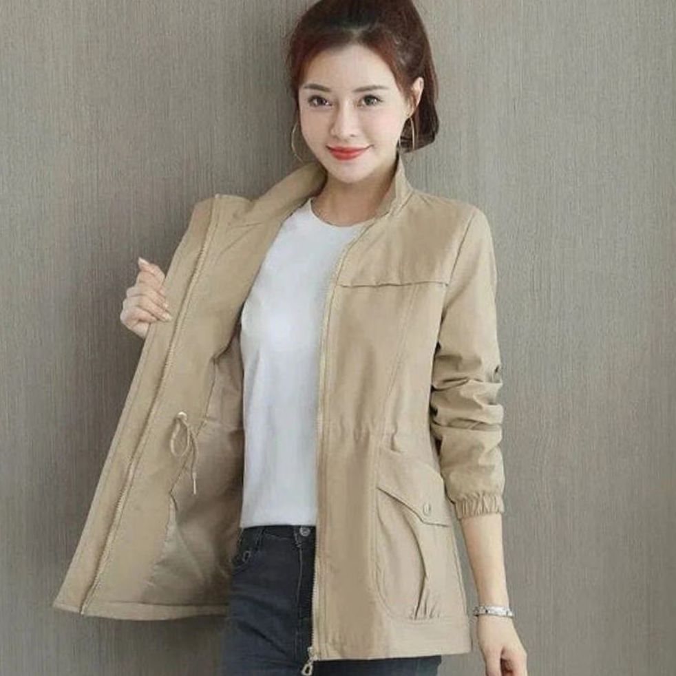 Women's Relaxed-Fit Waterproof Zip-Up Trench Coat - Khaki