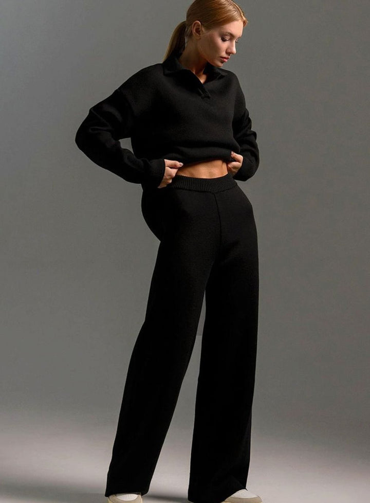 Women's Relaxed-Fit Wide-Leg Quarter-Zip Winter Lounge Set