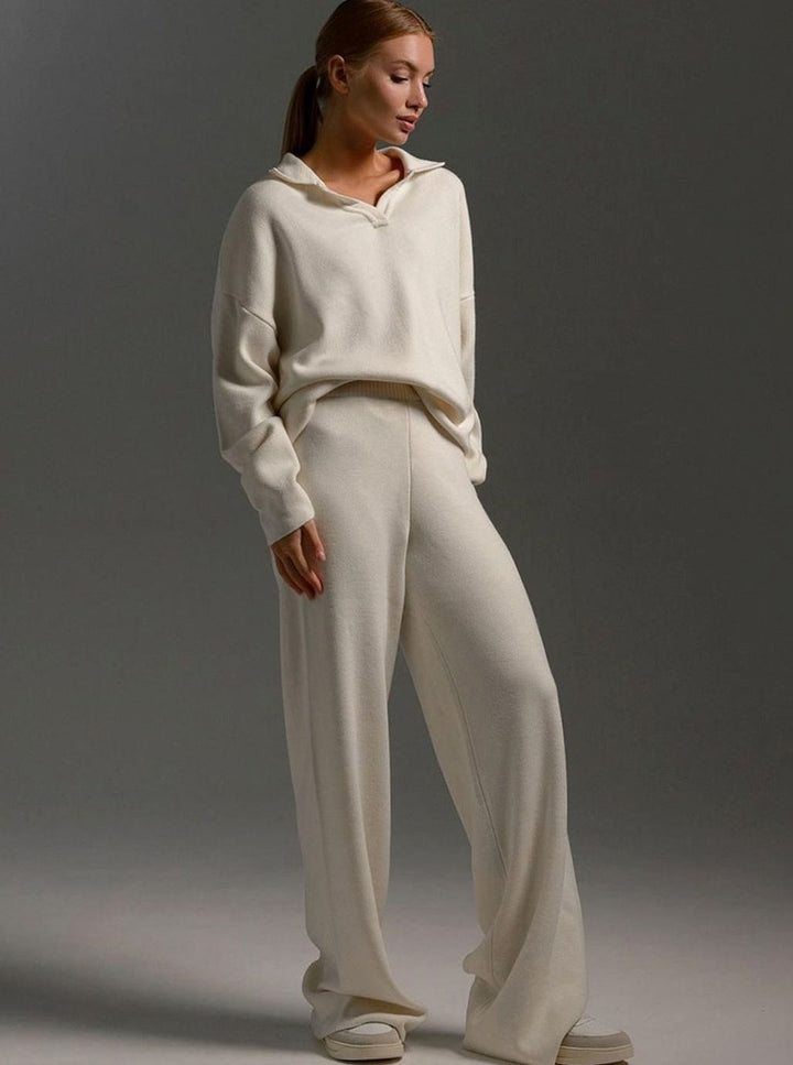 Women's Relaxed-Fit Wide-Leg Quarter-Zip Winter Lounge Set