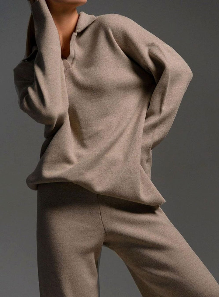 Women's Relaxed-Fit Wide-Leg Quarter-Zip Winter Lounge Set