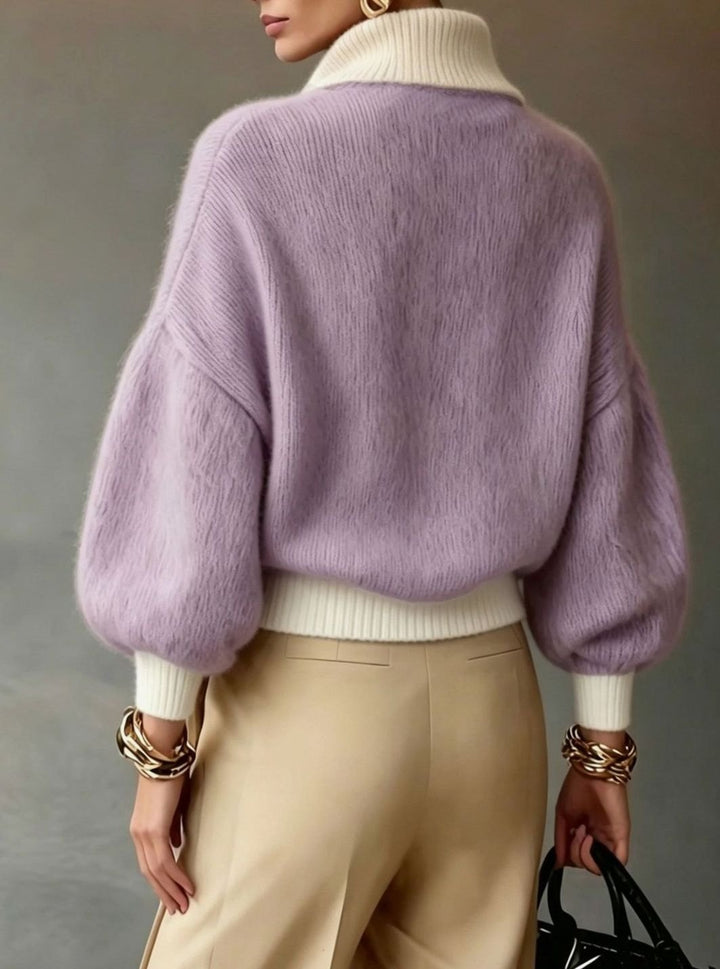 Women's Relaxed Half-Zip Fuzzy Knit Pullover Sweater