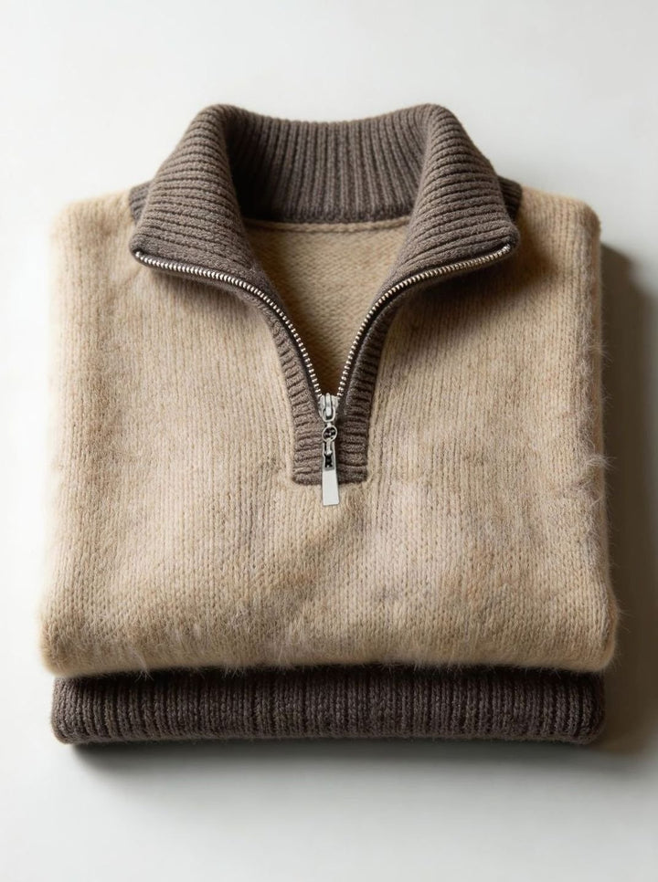 Women's Relaxed Half-Zip Fuzzy Knit Pullover Sweater