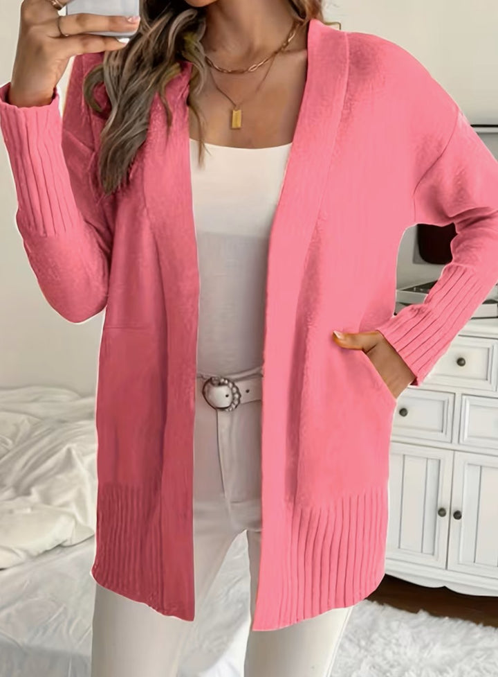 Women's Relaxed Open-Front Knit Cardigan Sweater - Magenta